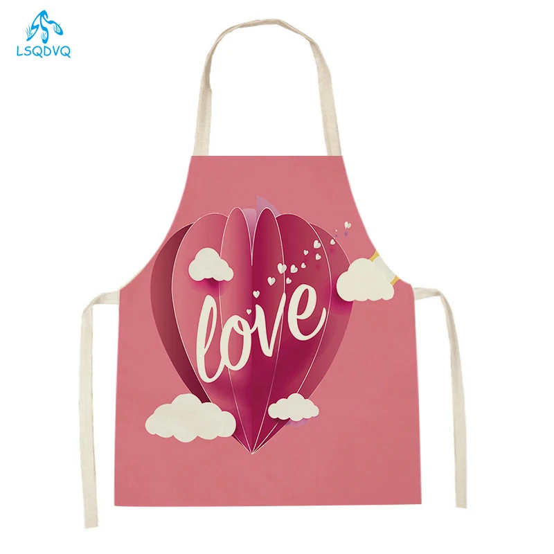 

Happy Valentine's Day Kitchen Apron Love Printed Aprons Women Men Sleeveless Aprons Home Cleaning Tools Tablier Delantal