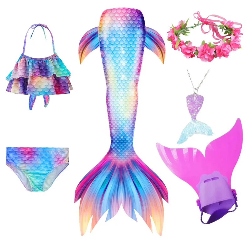

Kids Girls Swimming Mermaid Tail Mermaid Costume Cosplay Children Swimsuit Fantasy Beach Bikini Can Add Monofin Fin Halloween