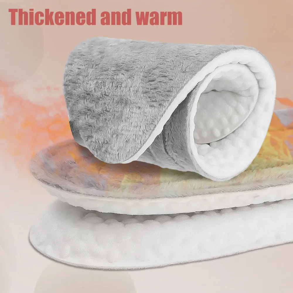 2 stücke Wolle Thermostat Thermische Einlegesohlen Frauen Männer Winter Selbst-erhitzung Plüsch Schuh Pads Weiche Verdicken Fußpflege Arch Support einsätze – Detail 5