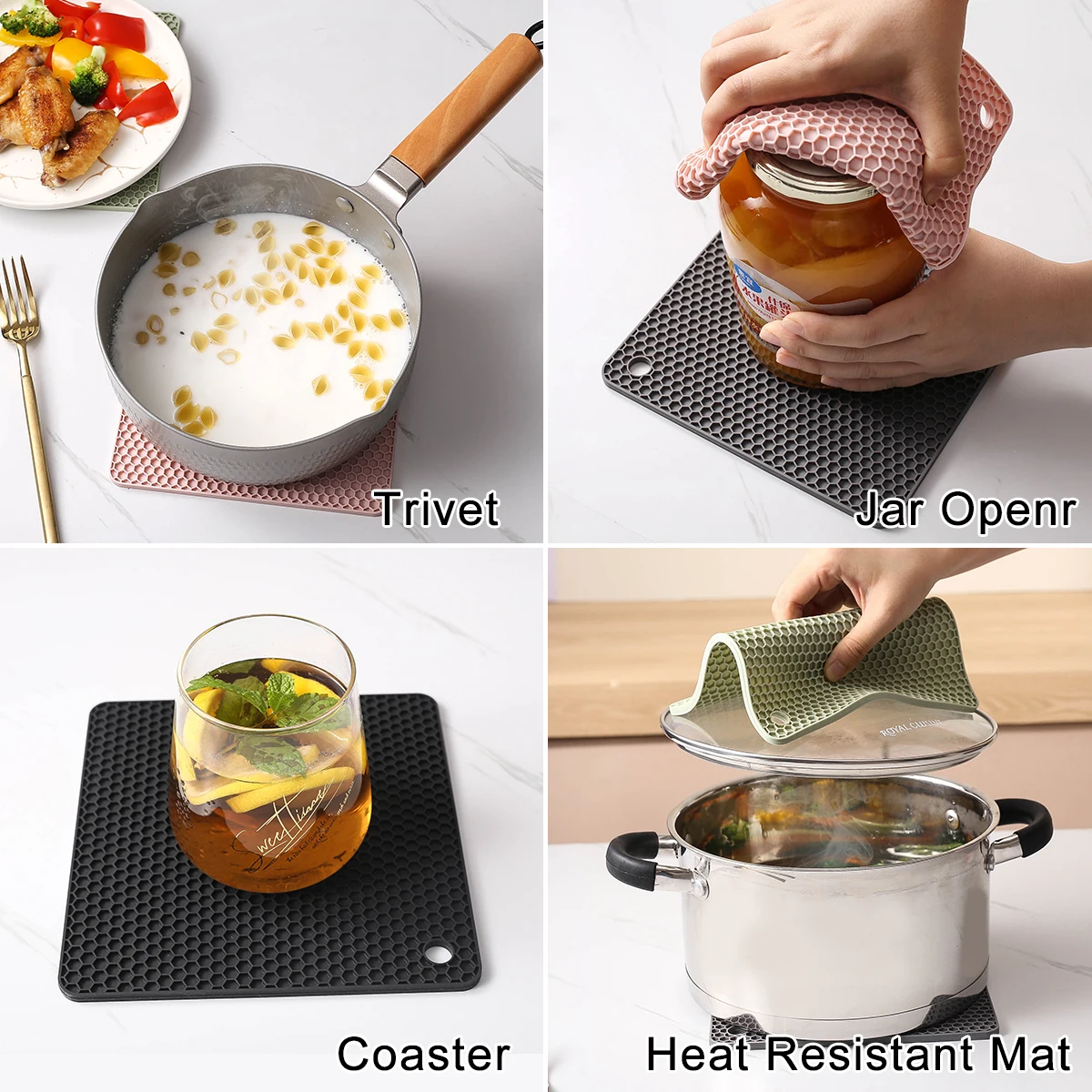 Square silicone honeycomb insulation mat 18cm BPA-free high temperature resistant easy to clean dishwasher safe