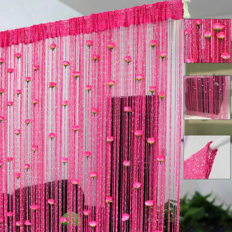 

Rose Floral Tassel Door Curtains String Curtain Valance Divider Hanging Curtain Party Bedroom Wedding Home Decorative