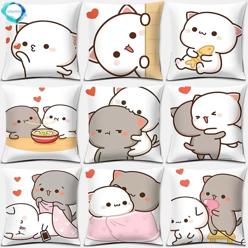 

Cartoon Peach Cat Pattern Series Decorative Pillowcase, Square Pillowcase, Home Office Decoration Pillow Cover