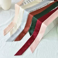 5X190CM Women Narrow Long Scarf 190x5cm Solid Color Chiffon Silk Rubber Red Tie Black Bag Ribbon Headbands Choker Streamer 5