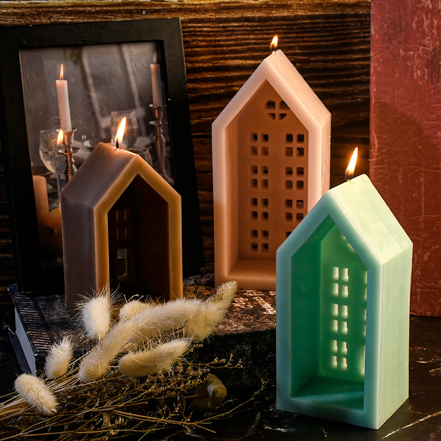 House Candle Silicone Mold DIY Simulation Villa Art Candle Making Tool Epoxy Resin Plastic Molds Set Christmas Decoration Gift
