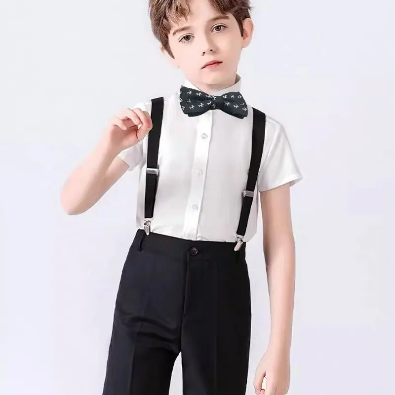 Kids Suspenders Clip Printed Bow tie suit Y-Shape Adjustable and Bow Tie Set for Christmas Party Costume Dress 2Pcs