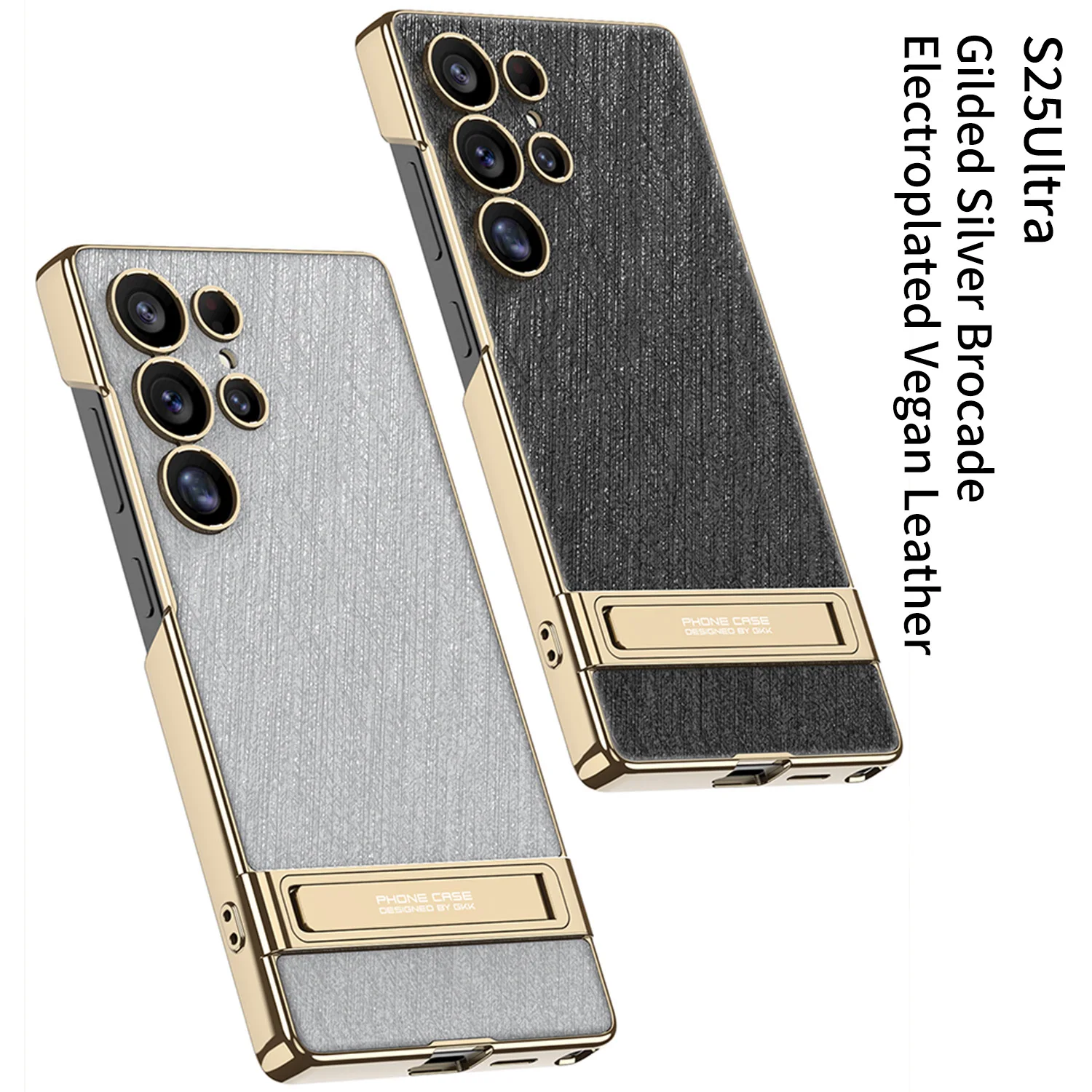 GKK Cross Grain Leather Holder Case For Samsung Galaxy S25 S24 Ultra Luxury Plating Protective Cover For Galaxy S25 Ultra Case 5