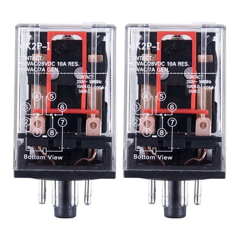 

2X AC 220V/230V Coil Voltage PCB Power Relay 8 Pins DPDT 2NO 2NC MK2P-1