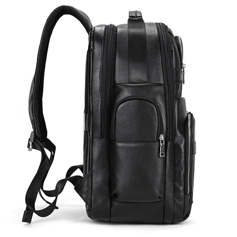 Business Men Real Cow Leather Big Rucksack 17 inch Laptop Backpack Travel Shoulder Bag Hidden USB Interface Bags Boys Schoolbag 3