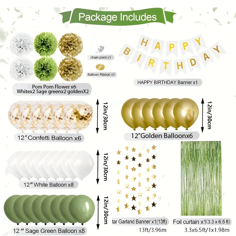 Kit De Guirlande De Ballons Vert Sauge Doré, 100 Pcs Ballons De Fête Confettis Vert Olive Et Or