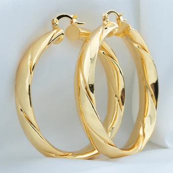 2024 Big Earrings for Women Punk Fashion 60mm Diameter Gold Plated Hoop Earrings Daily Wear Statement Earrings Jewelry Accessory