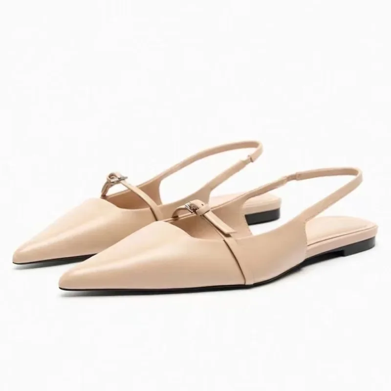 Women Slingback Flats For Women Summer New Pointed Toe Black Sandals Fashion Office Lady Mules Comfort Plus Size Flat Shoes
