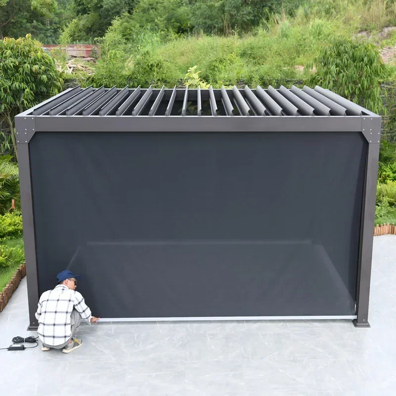 Pergolato Moderno Bioclimatico 3X4M 3X5M Patio Giardino Impermeabile Esterno Motorizzato Pergolato Elettrico In Alluminio