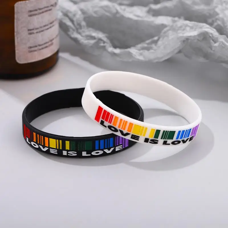 LOVE IS LOVE Rubber Bracelets Handmade Lovers Black And White Wristband  Bangle Bijoux Jewelry Gift for friends - AliExpress