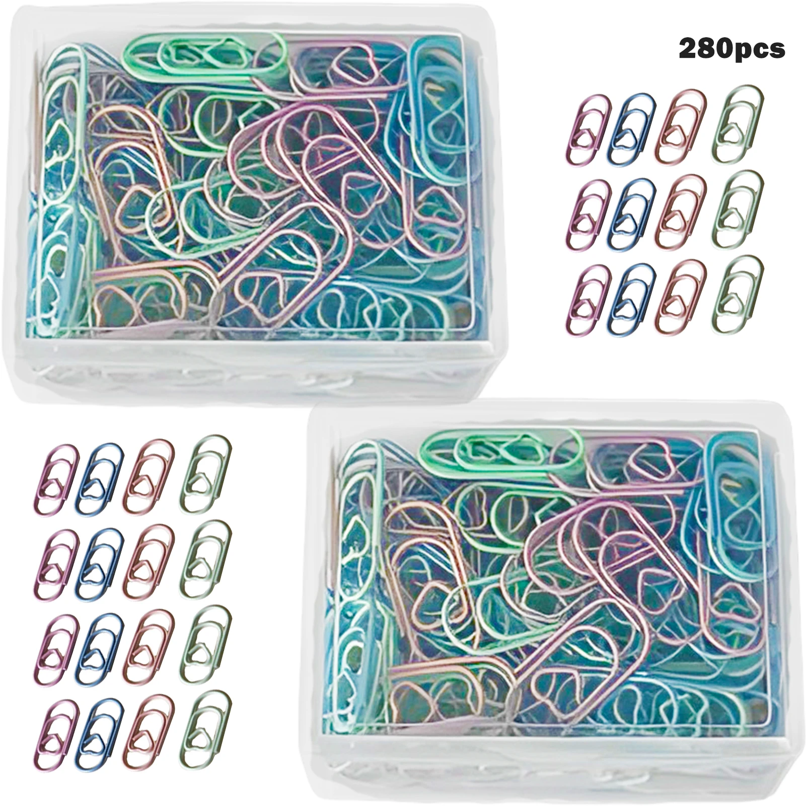 

280pcs Metal School Stationery Paper Clips Bookmark Pictures Colorful Office With Storage Box Cute Heart Shaped Document Small