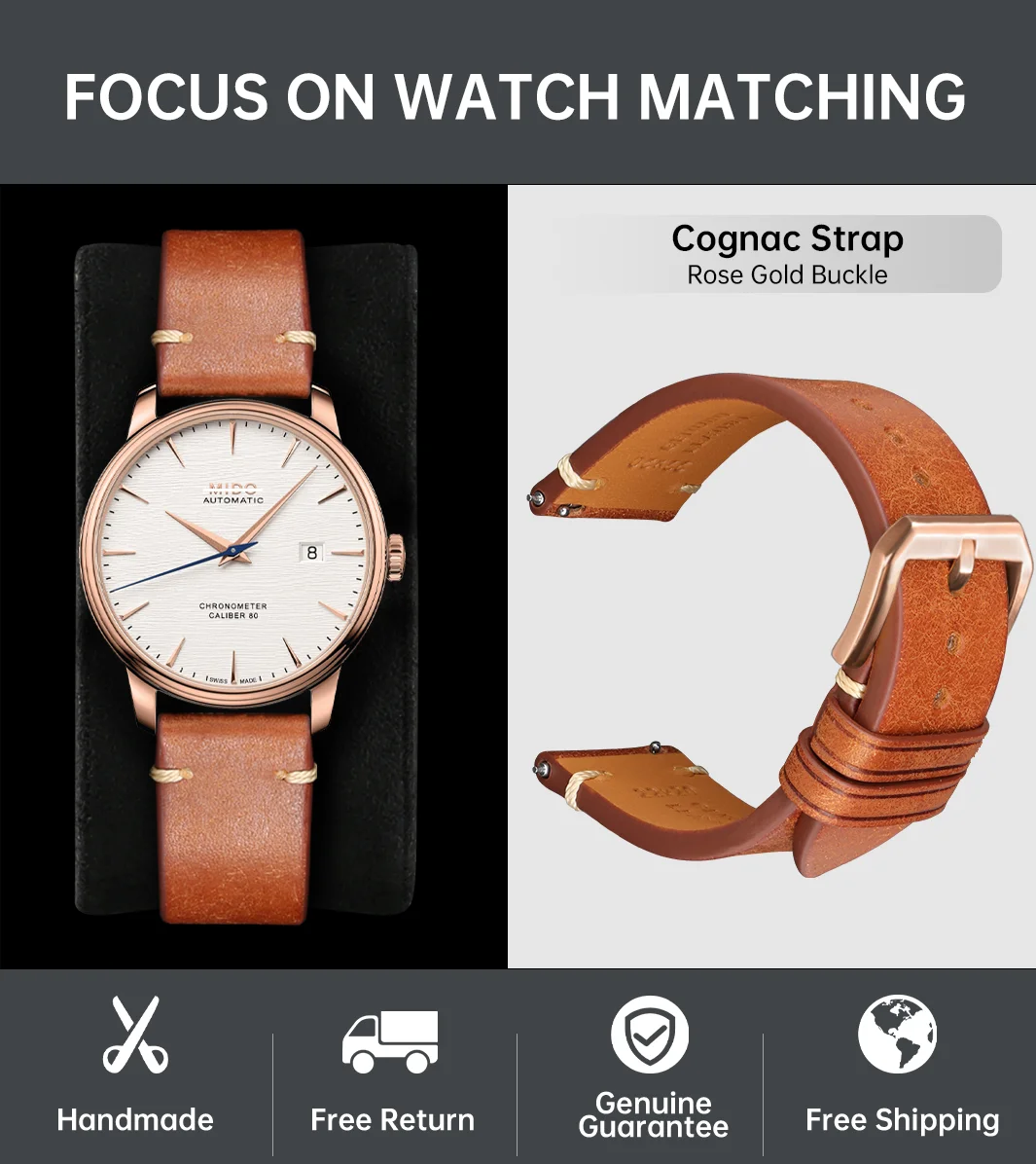 Italian Pueblo Leather Luxury Quick Release Watch Strap - Premium Watch Band Bracelet in 20mm & 22mm Sizes