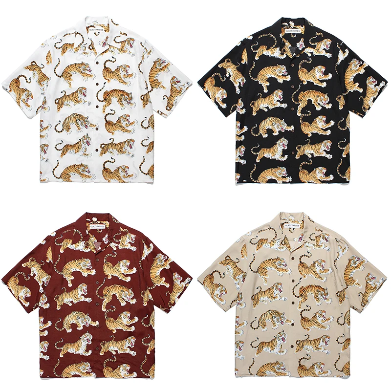 

Гавайская Повседневная рубашка WACKO MARIA с принтом тигра 24ss, Высококачественная Свободная рубашка в японском стиле