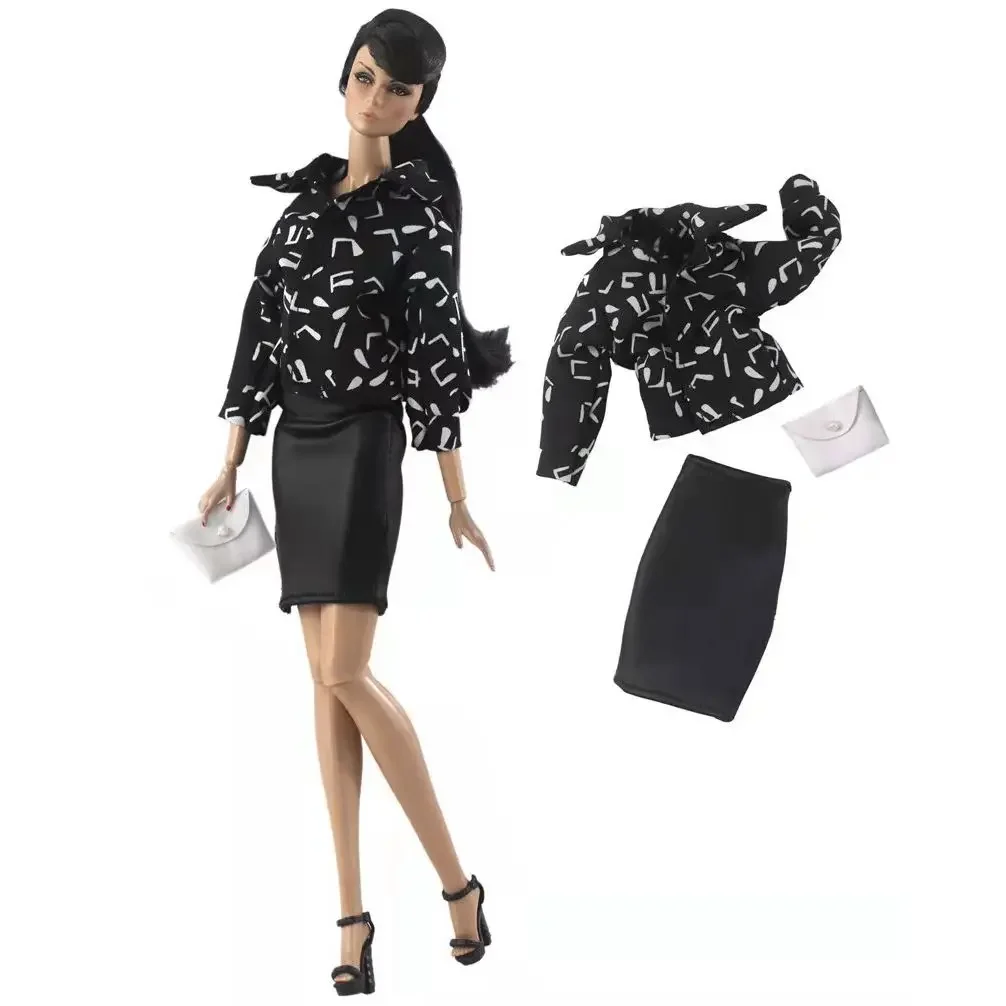 

1/6 BJD Clothes Elegant Dark Blue Top Skirt Office Lady Work Wear Doll Outfits For Barbie Dress 11.5" Dollhouse Accessories Toys