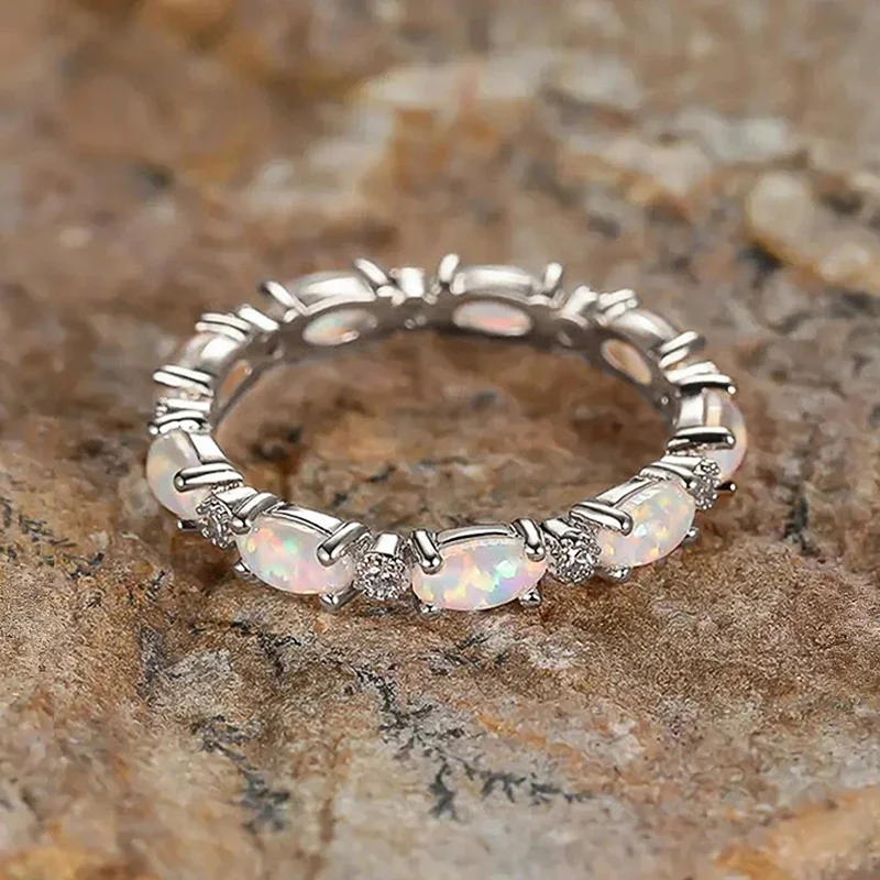 Anillo De Fundición De Piedra De ópalo Maltado Vintage Para Mujer
