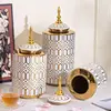 Ceramic Checkmate Jar Porcelain Jar of Ginger Flower Vase Gold Geometric Storage Tank Flower Arranging Craft Home Decoration 3