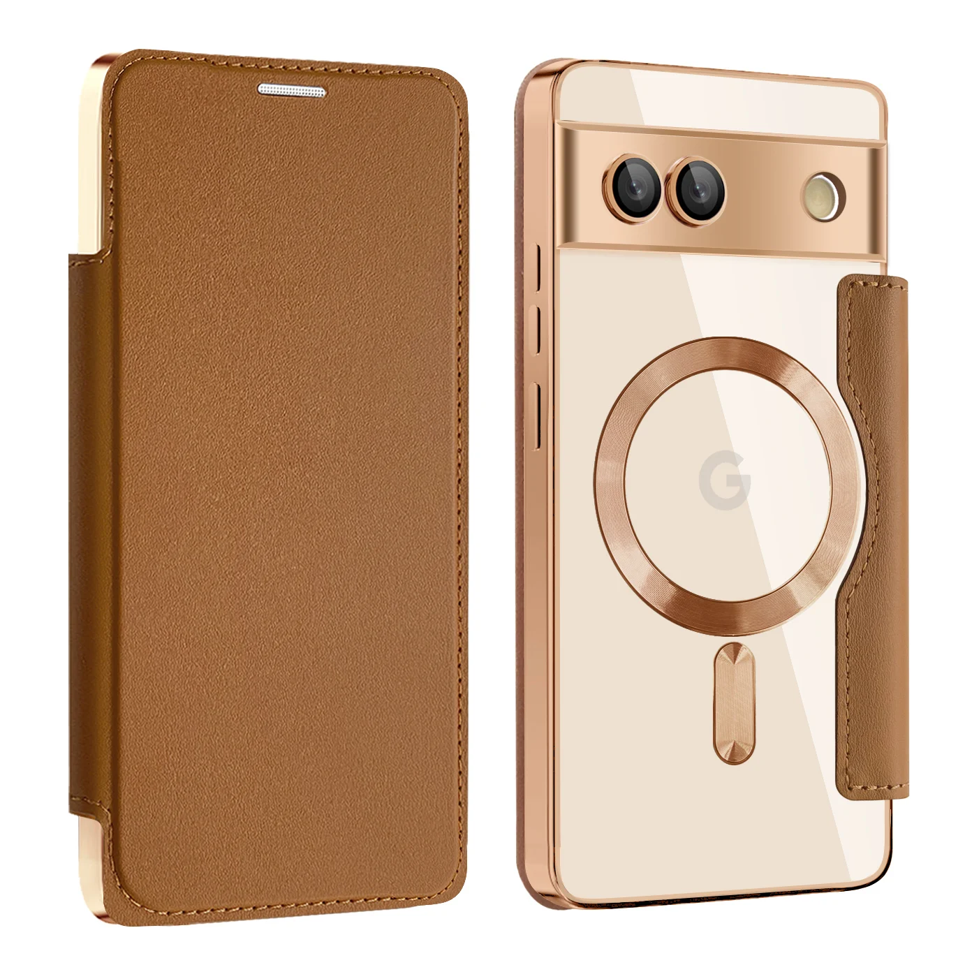 Electroplated Luxury Flip Leather Case with MagSafe Wireless Charging Protection