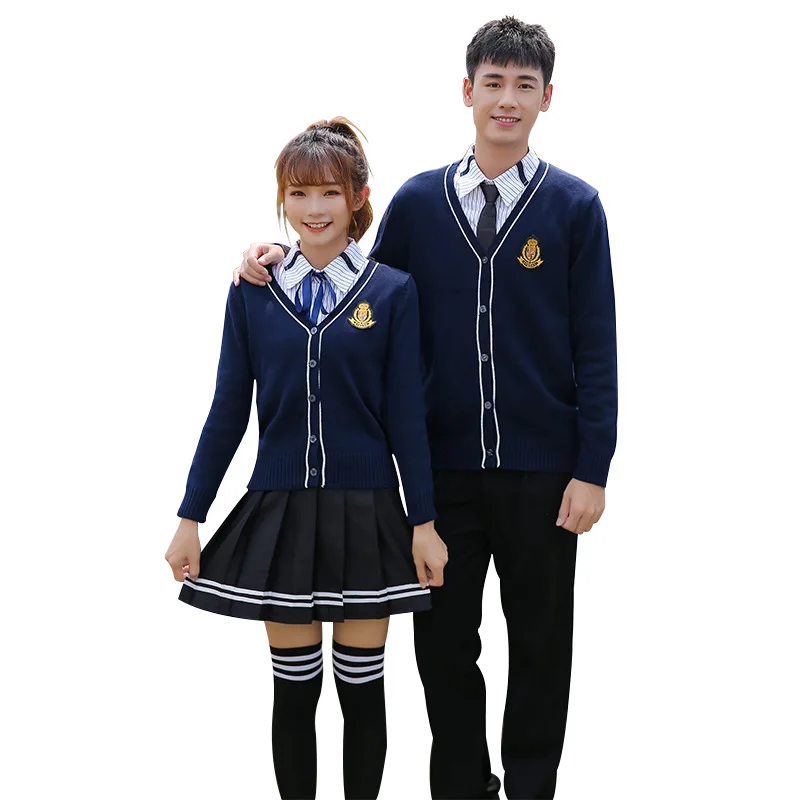中間の学生のための綿ニットカーディガンユニセックスの学生服jkスカート韓国のファッションc043