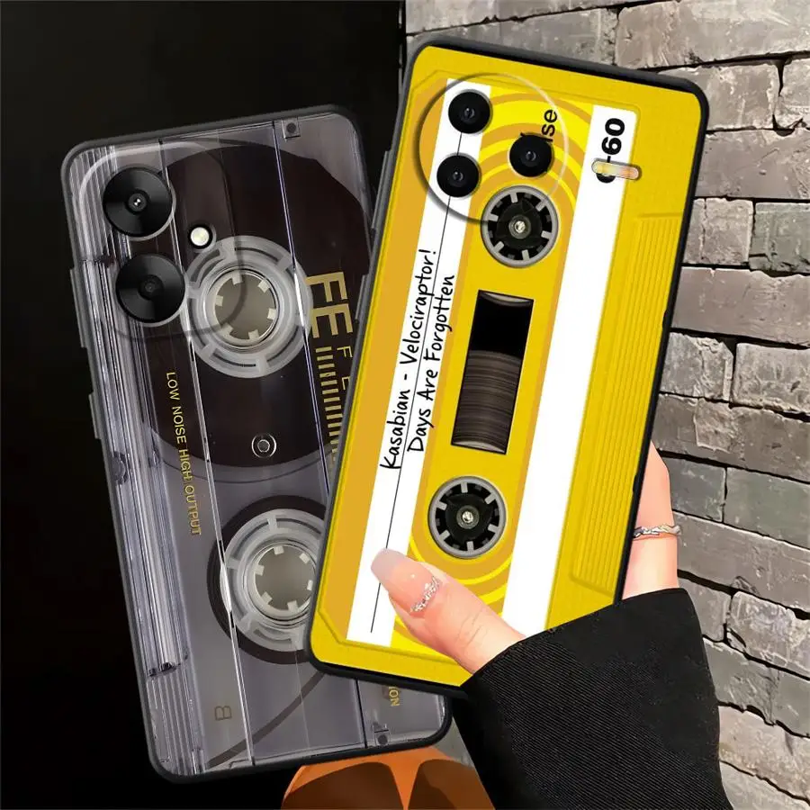 Black Soft Phone Cover with Retro Cassette Tape Design