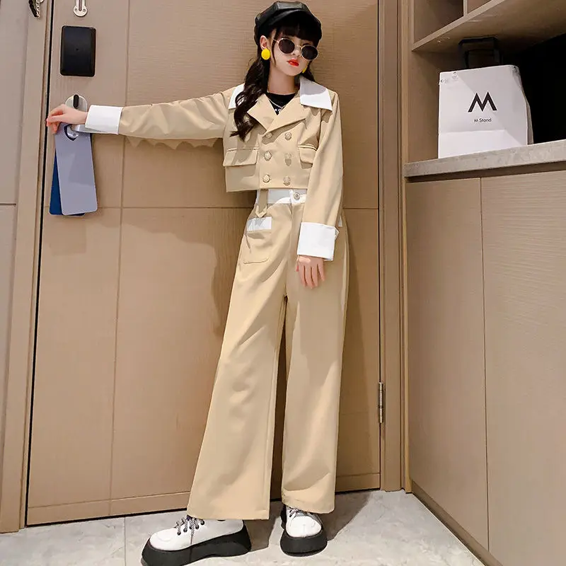 

Teenager Girls clothes Suit Small Fragrance Elegant Suit Fashion Design Suit Long-sleeved Childrens girls Clothes set 15 Years