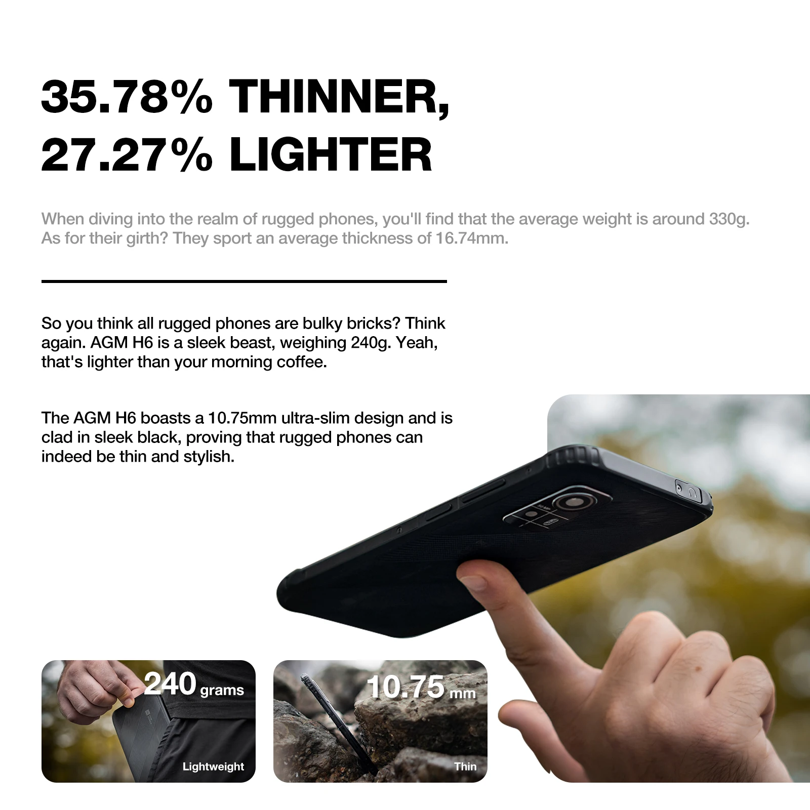AGM H6 Rugged Smartphone 8GB+256GB 50MP Camera 6.56" FHD+ 90Hz Display Waterproof UNISOC T606 NFC Dual SIM Expandable Storage 3