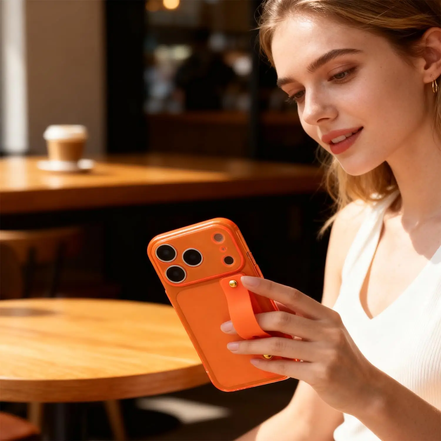 Shockproof Translucent Back Cover with Wrist Strap and Adjustable Hand Grip Loop