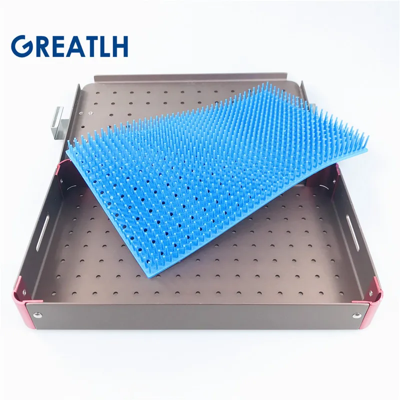 

Surgery Sterilising Box with Silicone Mat Autoclavable Aluminium Single Layer Disinfection Tray Ophthalmic/Dental Instrument