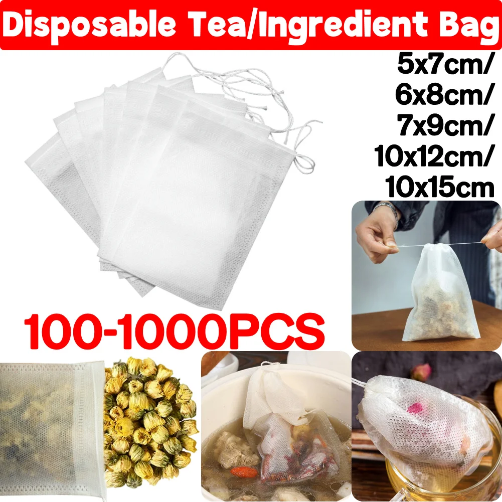 100 Pcs Non-woven Fabric Tea Infuser Bags With Drawstring Empty Tea Infuser Bag Sachet Bags Kitchen Accessories Disposable Tea Filter Bags Disposable Tea Bags