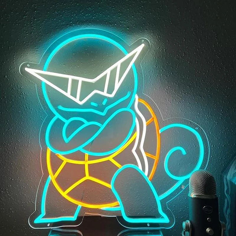 Custom Neon Sign: Anime Pokemon Theme and Tortoise Design | Indoor Wall Lights for Events, Parties, and Kids' Rooms | Game Room Decor