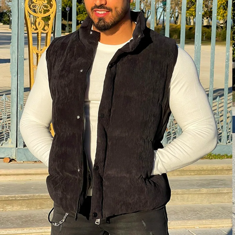 

Men Jacket Casual Vest Sleeveless Youth Trend Autumn And Winter Zipper Lapel Fashion Button Corduroy Cloth Jacket Pocket