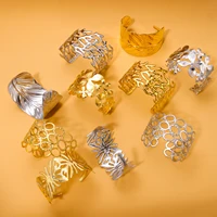Exaggerated Large Flower Openwork Leaf Cuff Bracelet - Stainless Steel Anti-Oxidation for Women 1