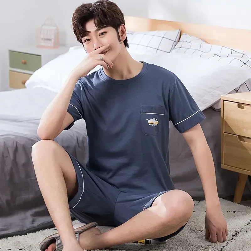 

Ночная рубашка 2022, мужской комплект для сна, пижама, шорты, корейский стиль, мужские хлопковые пижамы, топы, одежда для дома