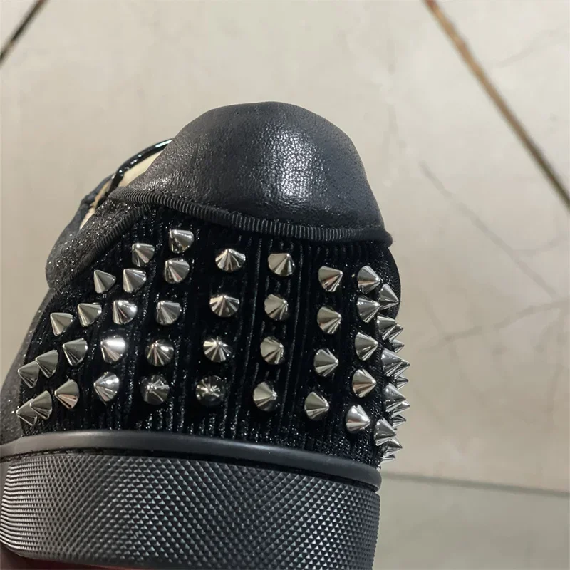Luxury Brand Leisure Style Red Sole Low Top Rivets Shoes For Men's Casual Flat Loafers Women's Round Toe Lace Up Zipper Sneakers 5
