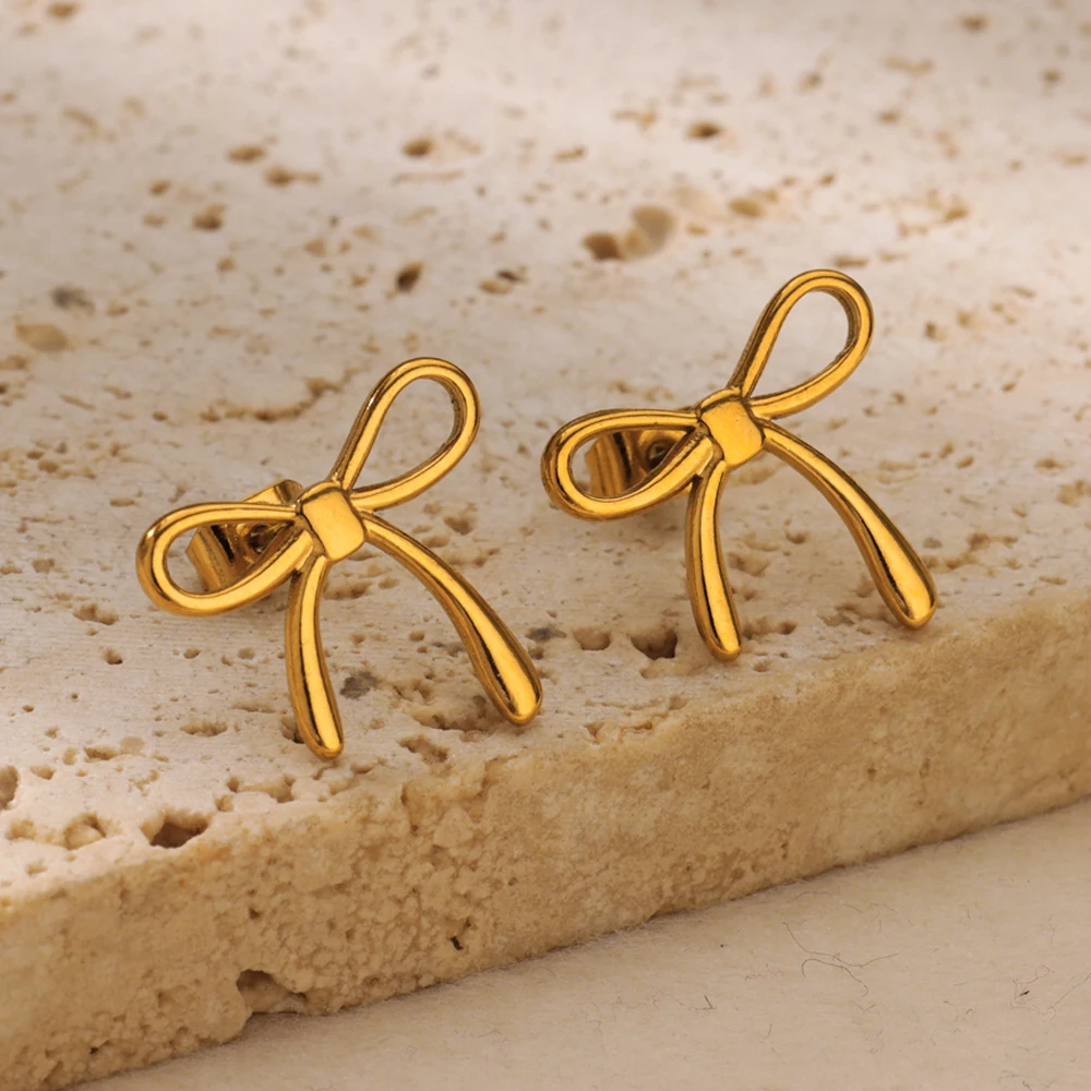 Stainless Steel Earrings Thin Bowknot For Women Jewelry