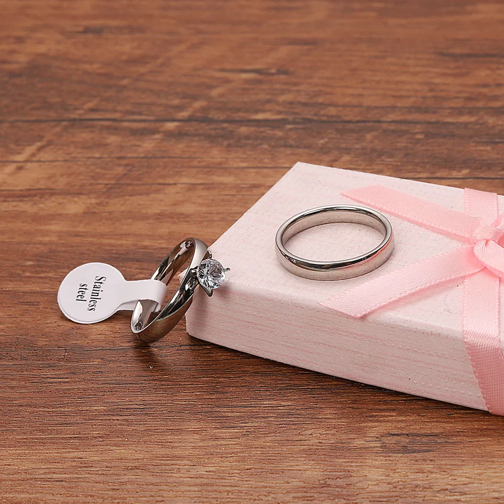 2pcs 4mm Zircon Couple Rings – Men’s Stainless Steel & Women’s Gold Jewelry - Image 5