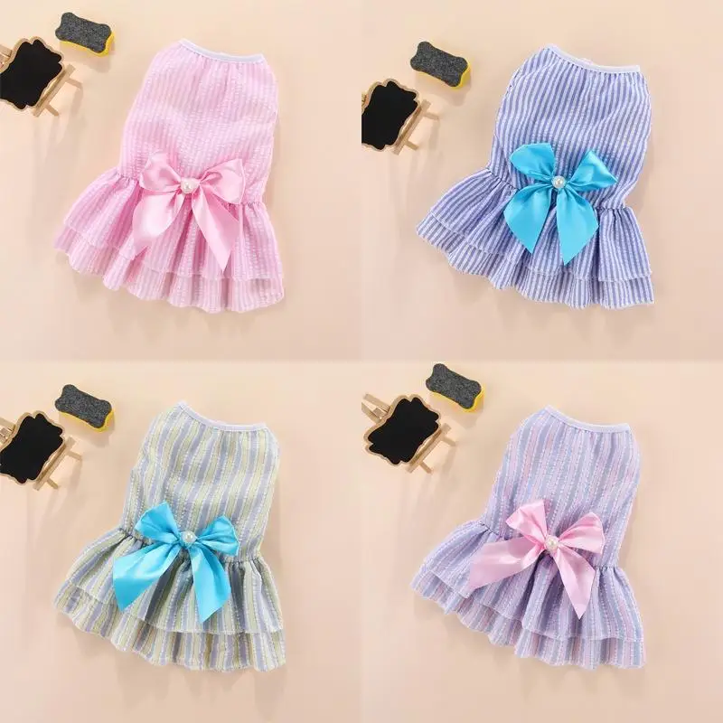 

Puppy vertical striped butterfly skirt summer Pet dog skirt princess dog wedding dress cat skirt