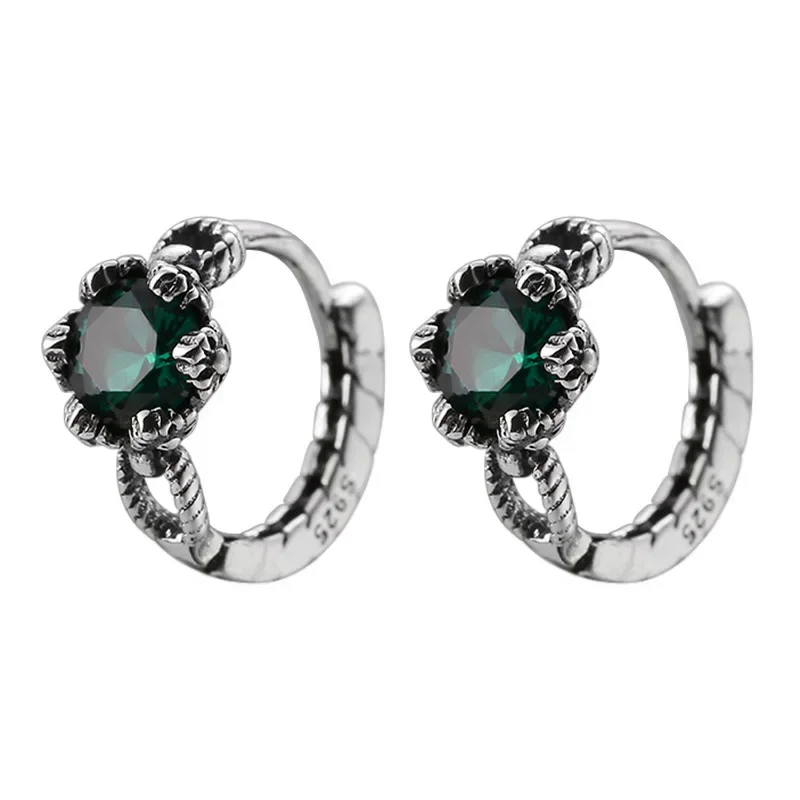 

Real S925 Silver Earrings Trendy Retro Zircon Men's and Women's Ear Buckles
