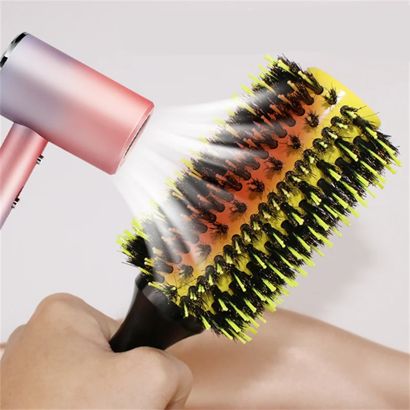 1/6 Stück Wildschweinborsten-Holzkamm Runde Haarbürste Lockenbürsten Damen-Haarstyler Professionelles Friseur-Styling-Werkzeug