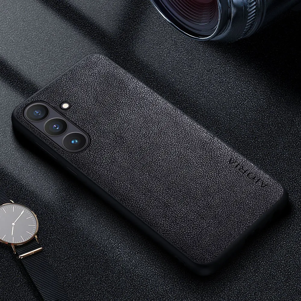 Luxury Leather Phone Case - Retro Business Style Solid Color Cover