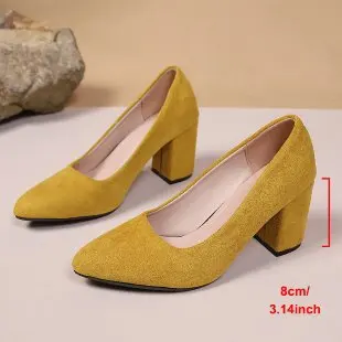Neue Damen-High-Heels mit spitzer Zehenpartie, flachem Schaft, klobigem Absatz, modische High Heels im Retro-Stil, schlichte Büroschuhe – Detail 19