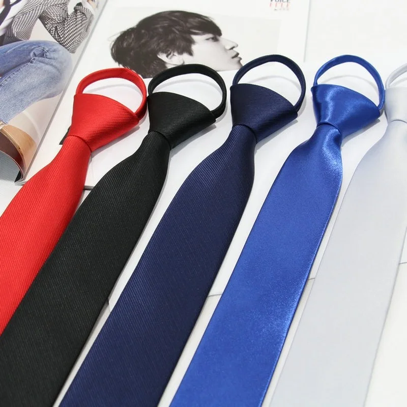 Neck Tie 5cm Pre-tied Neck Tie Mens Skinny Zipper Ties Solid Color Slim Narrow Bridegroom Party Dress Necktie Student Girl