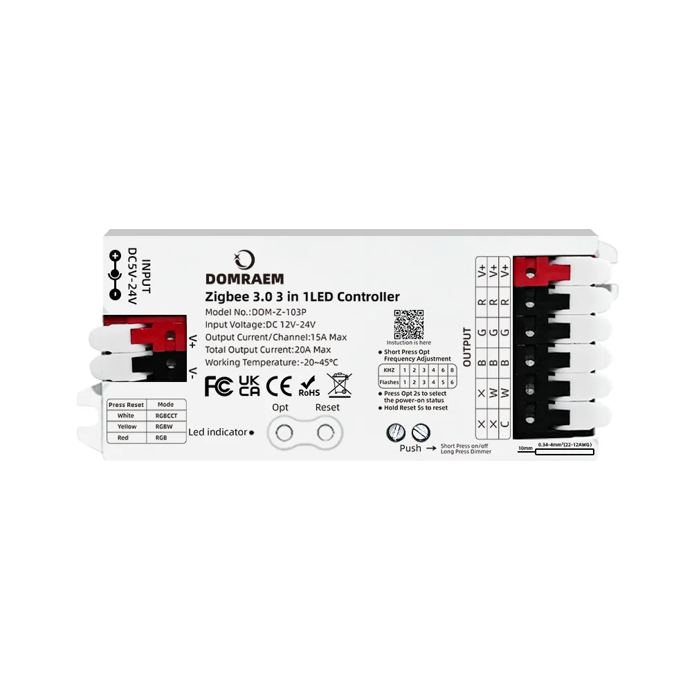 DOMRAEM 20A Zigbee3.0 5-in-1 / 3-in-1 / RGBCCT LED-Streifen-Controller Intelligenter Dimmer Kompatibel mit HU*E SmartThings Tuya Smartlife Alex – Detail 4