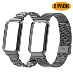 Premium Stainless Steel Strap and Protective Metal Case for Mi Band 7 Pro (Package 2)