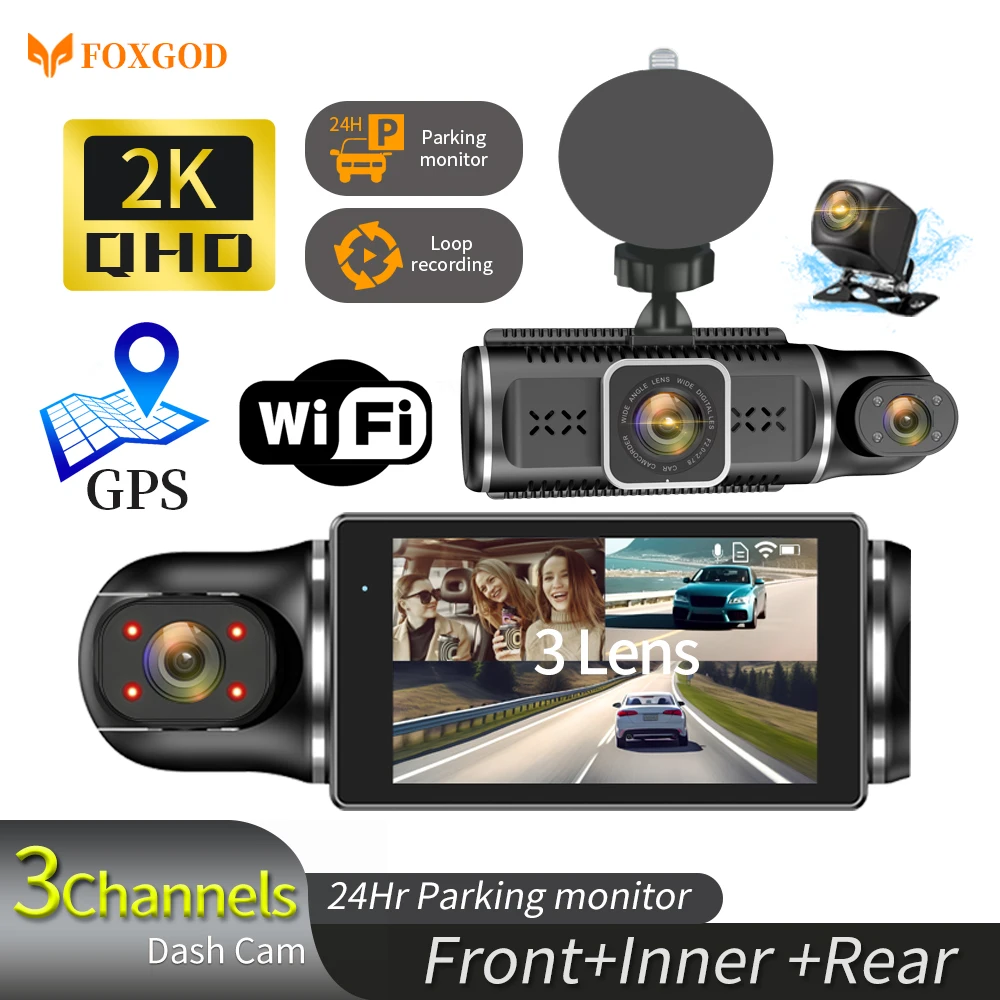 

Car Dvr Dash Cam WiFi FHD 3*1080P GPS 24H Parking Monitor Video Recorder Loop Recording Night Vision G-Sensor WDR Black Box