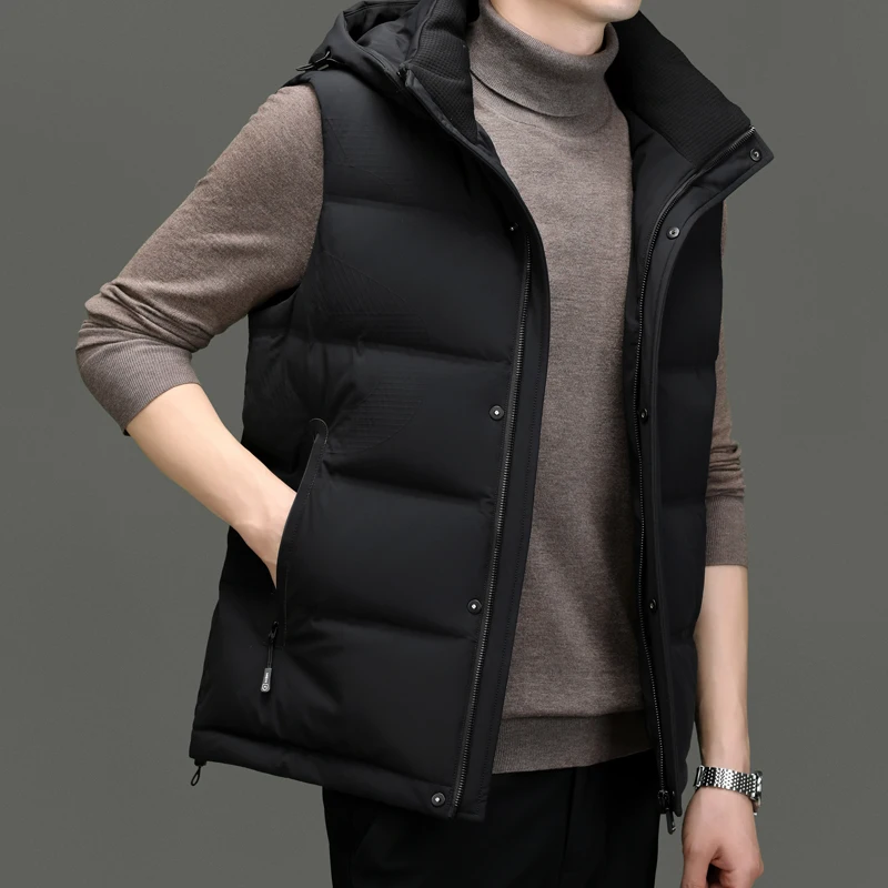 High End 90% White Duck Down Sleeveless Jacket Winter Business Man Warm Waistcoat Male Classic Solid Windproof Thermal Vest