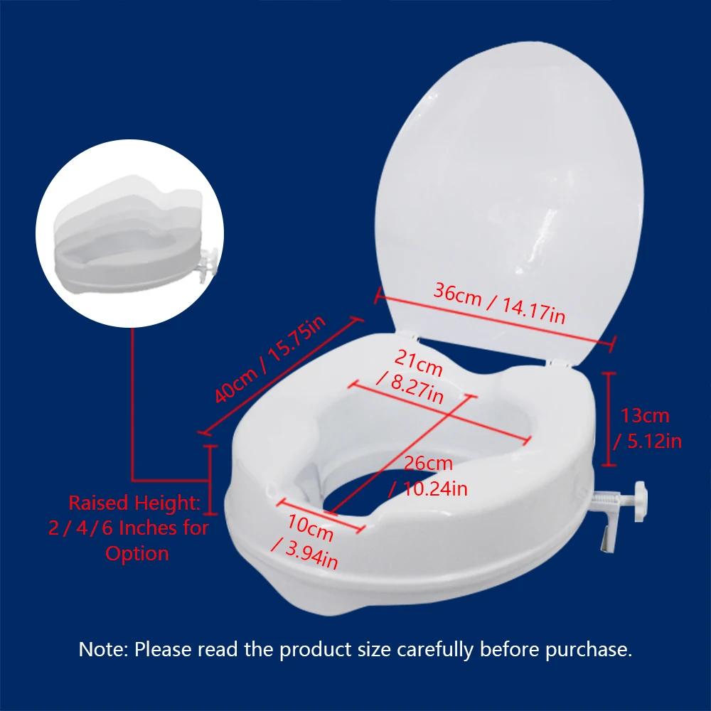 Raised Toilet Seat with Lid 2-6 inches 300 Lbs Heavy Duty Elevated Tightening Clamps