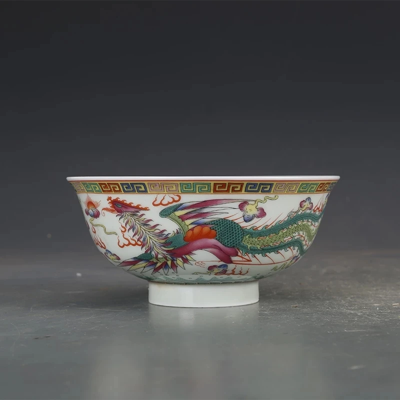 

Qing Guangxu Porcelain Pastel Dragon And Phoenix Bowl Antique Porcelain Ming and Qing Porcelain Collection